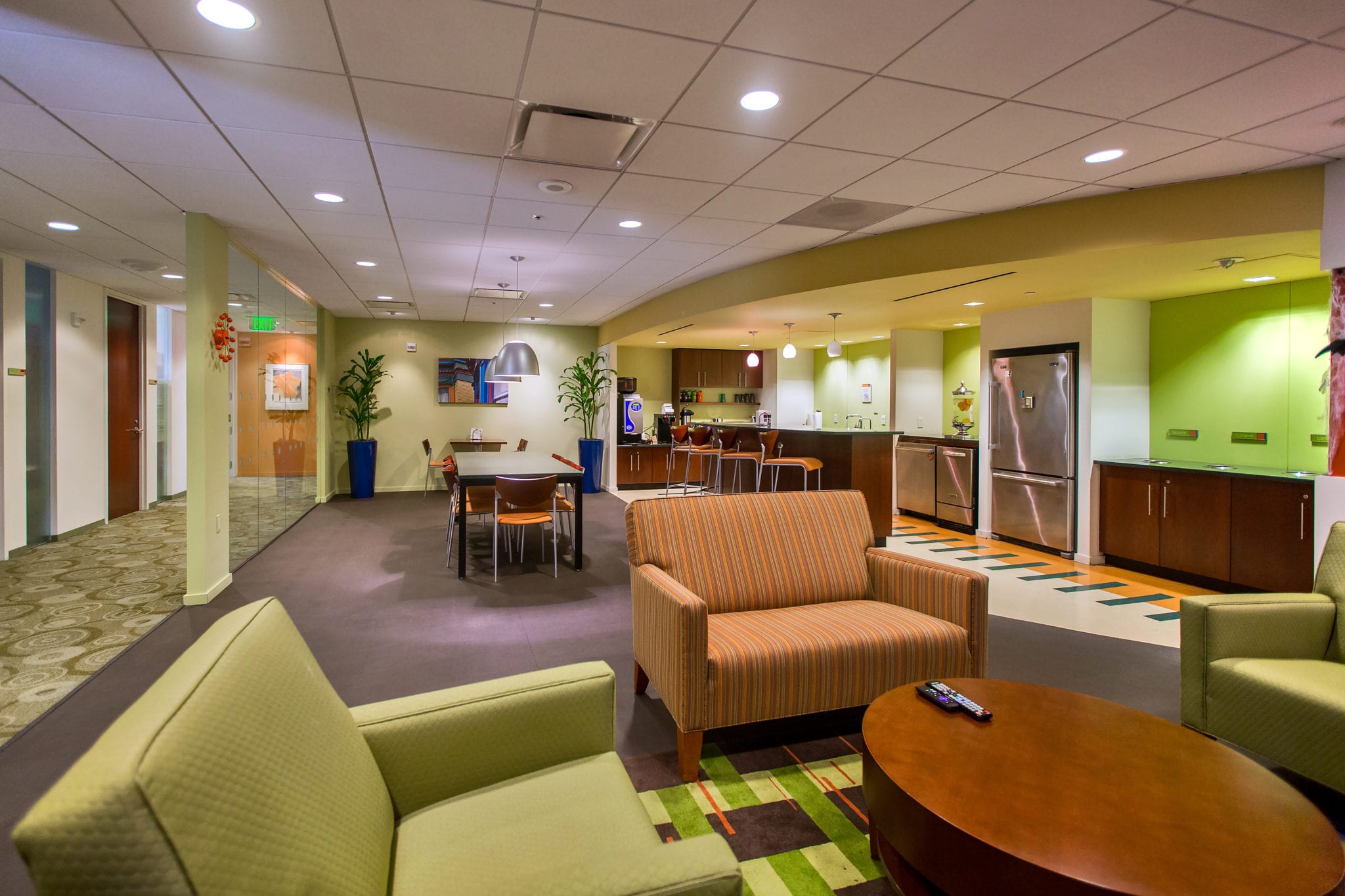 Seating area in the cafe at Carr Workplaces Embarcadero